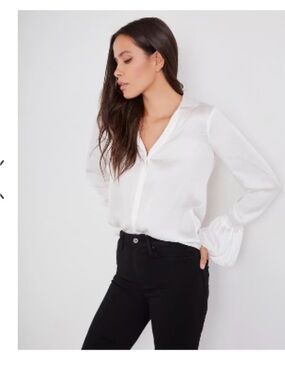 Paige Abriana Flared Cuff Shirt in White